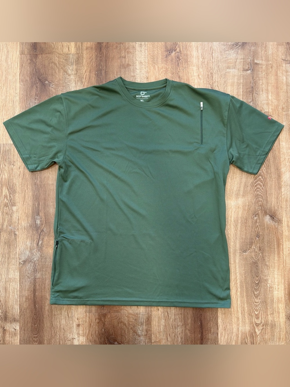 Scottevest Performance T-Shirt Mens XL Olive Military Green Zipper Pockets TEC